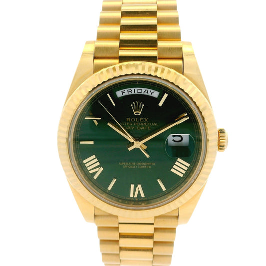 Rolex 228238 Day-Date 40 40mm Green Roman Dial 18k Yellow Gold Watch — front view