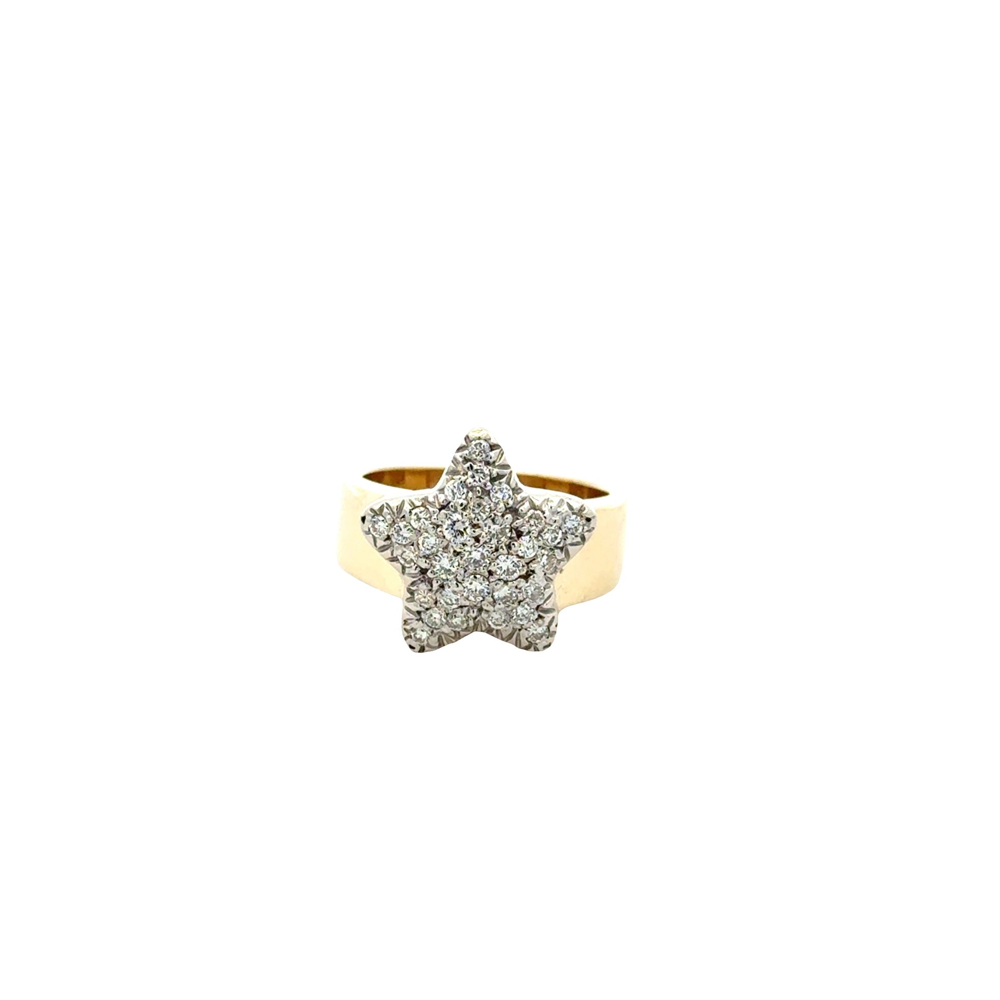 14k Yellow Gold 0.30ctw Pavé Set Diamond Star Ring — top-down view
