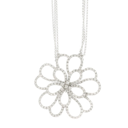 14k White Gold 2.5ctw Round Brilliant Diamond Pavé Floral Pendant Multi-Strand Necklace 18" — front view