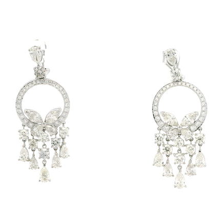 18k White Gold 13.35ctw Marquise, Pear & Round Brilliant Diamond Drop Earrings — front view, pair shown