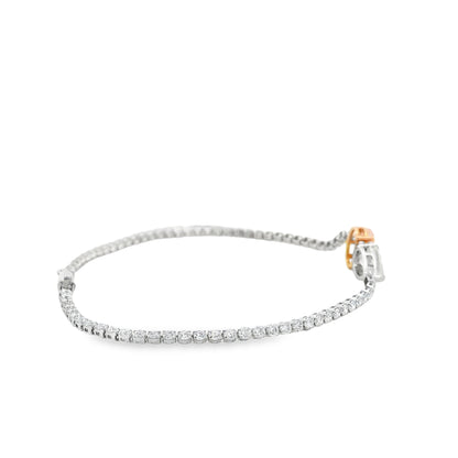 14k White and Rose Gold 4.08ctw Lab Grown Pink Oval, Pear & Round Diamond Two-Tone Tennis Bracelet — front view, clasp closed