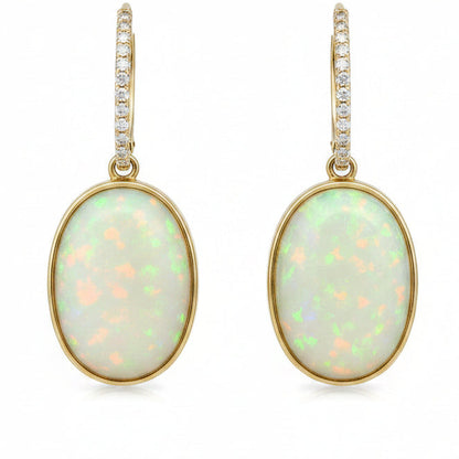 14k Yellow Gold 16.61ct Opal and 0.25ctw Diamond Earrings — front view, pair shown