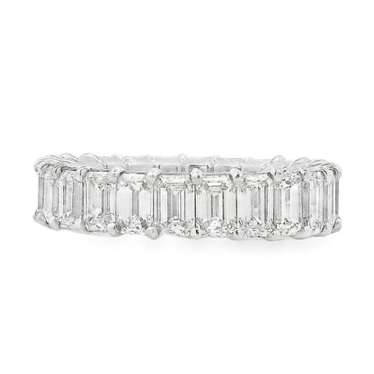 18k White Gold 4.76ctw Natural Emerald Cut Emerald Eternity Band Ring — top-down view