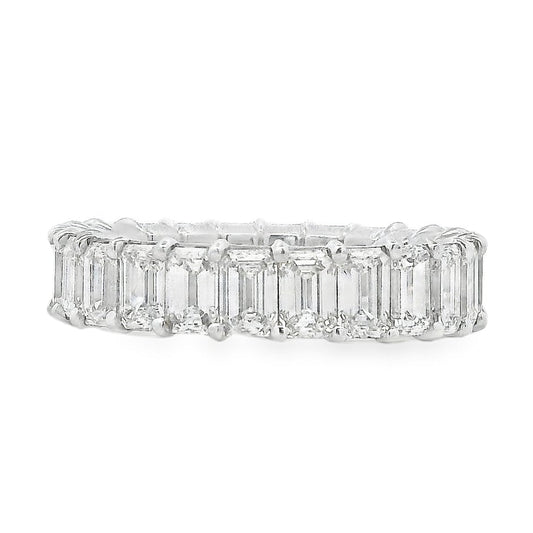 18k White Gold 4.76ctw Natural Emerald Cut Emerald Eternity Band Ring — top-down view