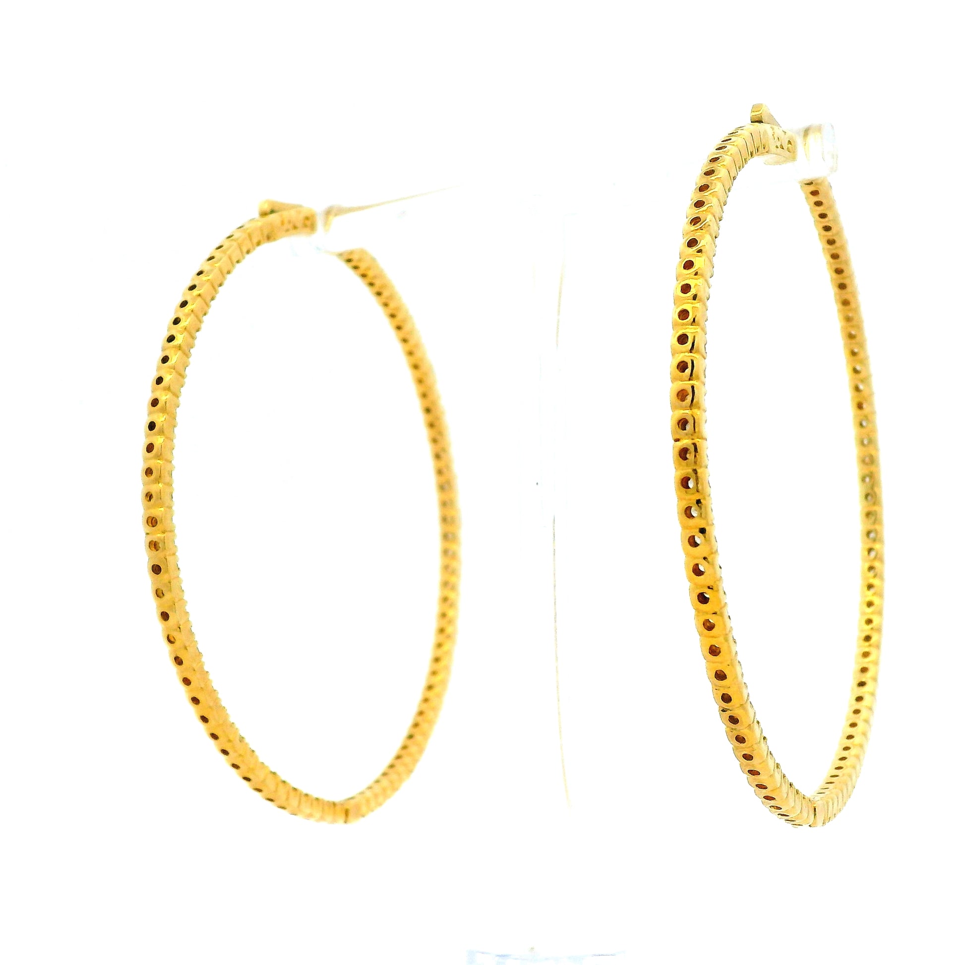 14k Yellow Gold 4.92ctw Natural Round Brilliant Inside-Out Giant Hoop Earrings — front view, pair shown