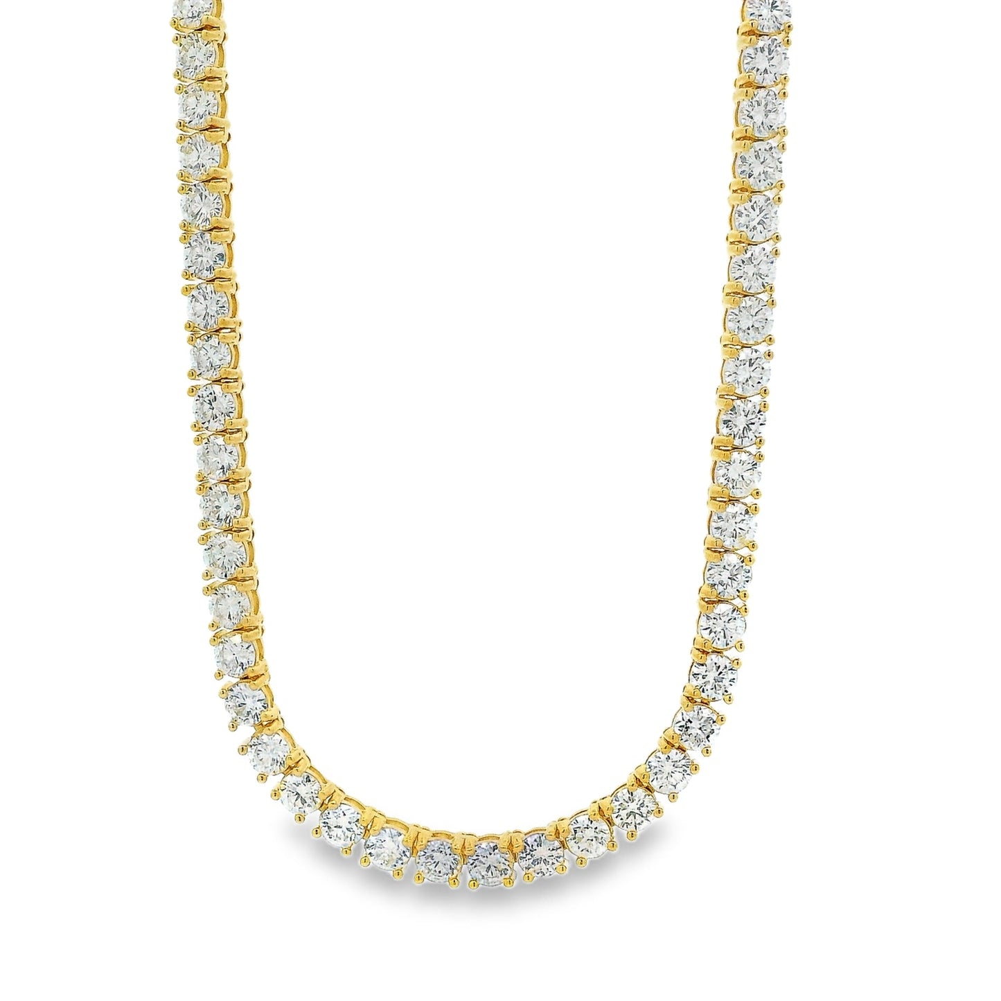 14k Yellow Gold 14.00ctw Round Brilliant Diamond Tennis Necklace 16"-18" Adjustable — front view