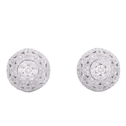 Effy 14k White Gold 0.50ctw Round Brilliant Diamond Pavé Button Stud Earrings — front view, pair shown