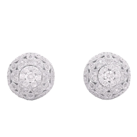 Effy 14k White Gold 0.50ctw Round Brilliant Diamond Pavé Button Stud Earrings — front view, pair shown