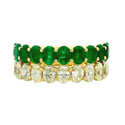 14k Yellow Gold 1.52ct Oval Diamond and 1.85ctw Emerald Two-Row Cocktail Ring — top-down view