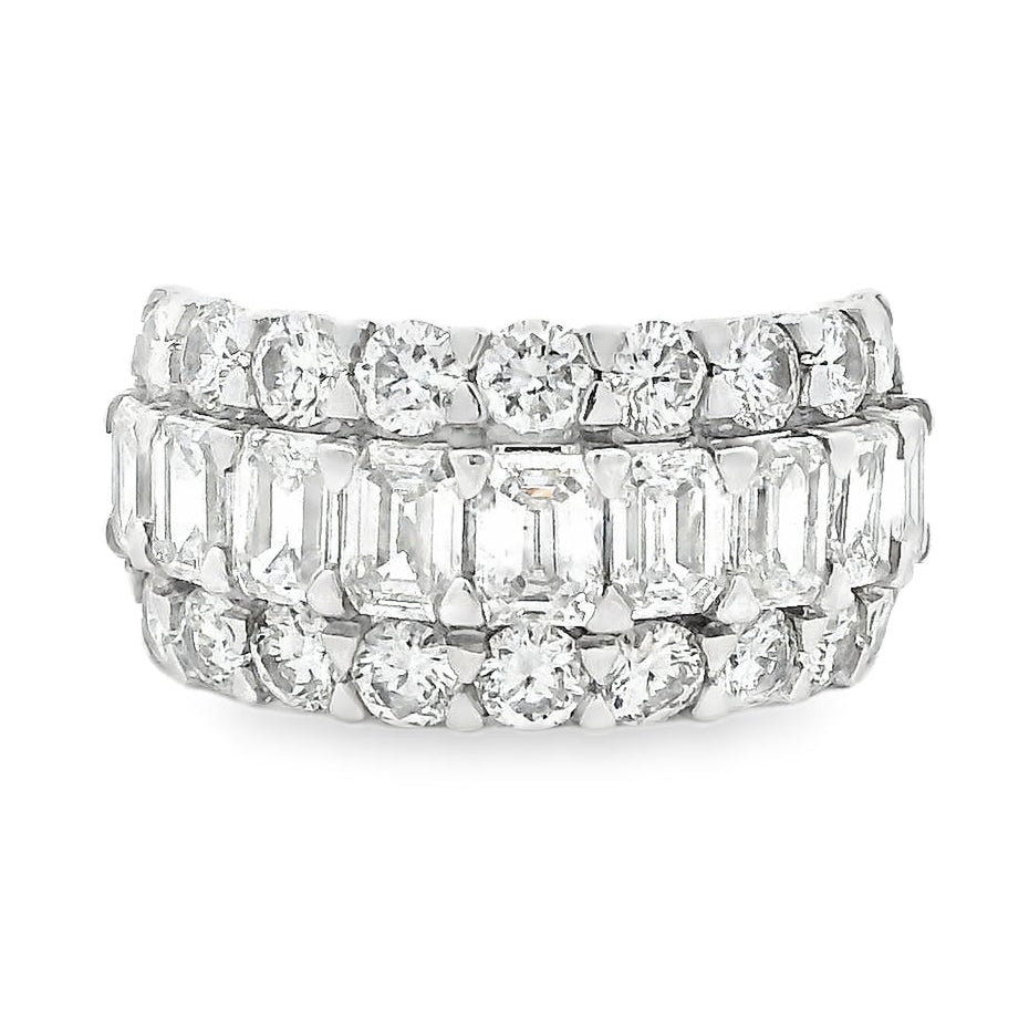 14k White Gold 5.09ctw Round and Baguette Cut Lab-Grown Diamond Three-Row Fashion Band — top-down view