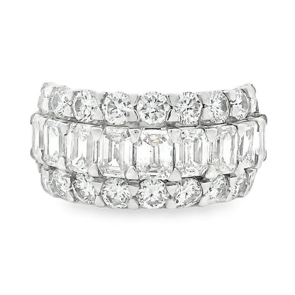 14k White Gold 5.09ctw Round and Baguette Cut Lab-Grown Diamond Three-Row Fashion Band — top-down view