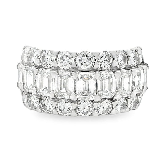 14k White Gold 5.09ctw Round and Baguette Cut Lab-Grown Diamond Three-Row Fashion Band — top-down view