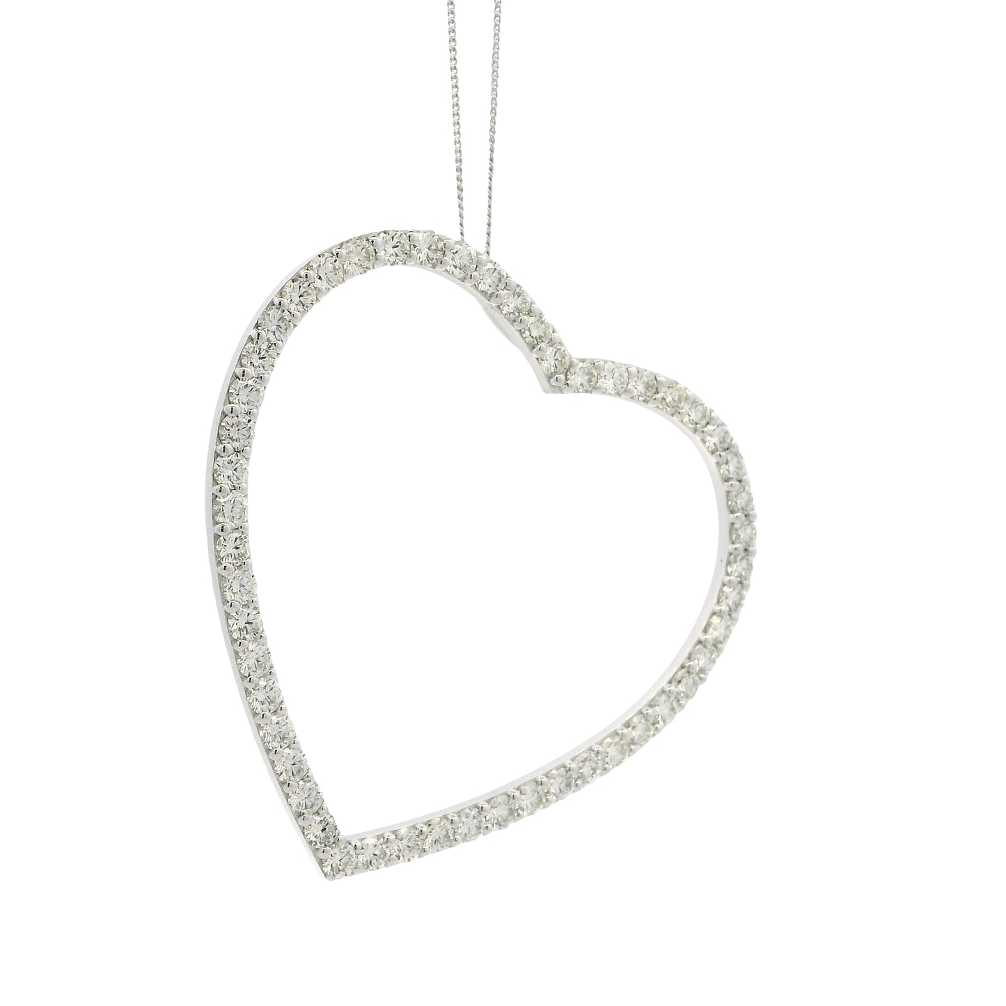 14k White Gold 5.92ctw Round Brilliant Diamond Pavé Heart Pendant Necklace — front view