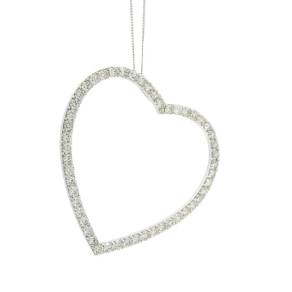 14k White Gold 5.92ctw Round Brilliant Diamond Pavé Heart Pendant Necklace — front view