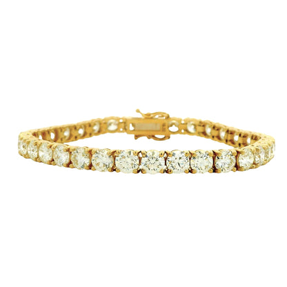 18k Yellow Gold 16.72ctw Round Brilliant Natural Diamond Tennis Bracelet — front view, clasp closed