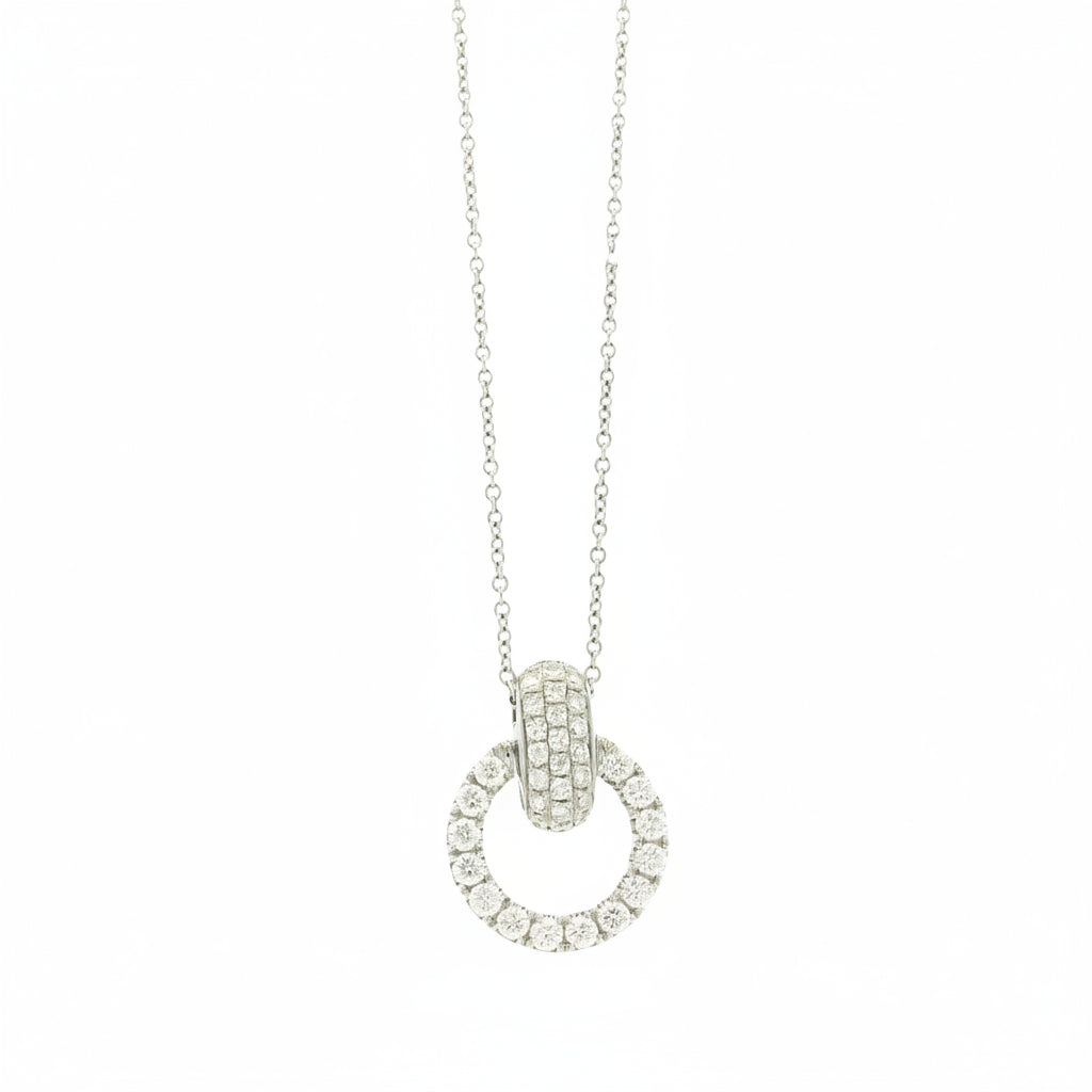 18k White Gold 1.41ctw Round Brilliant Diamond Pavé Circle Pendant Necklace — front view
