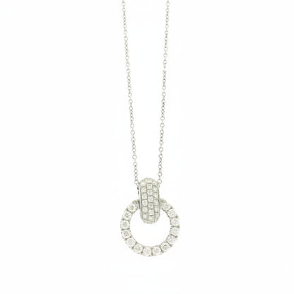 18k White Gold 1.41ctw Round Brilliant Diamond Pavé Circle Pendant Necklace — front view