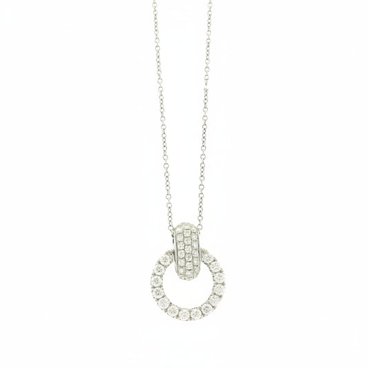 18k White Gold 1.41ctw Round Brilliant Diamond Pavé Circle Pendant Necklace — front view