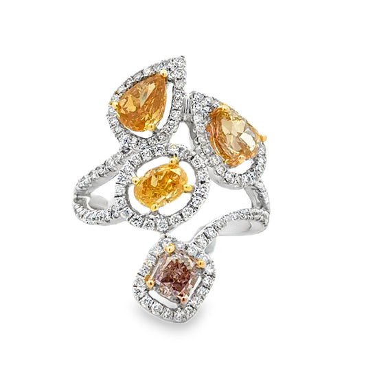 18k White Gold 2.44ct Natural Fancy Colored Diamond Floral Cluster Ring — top-down view