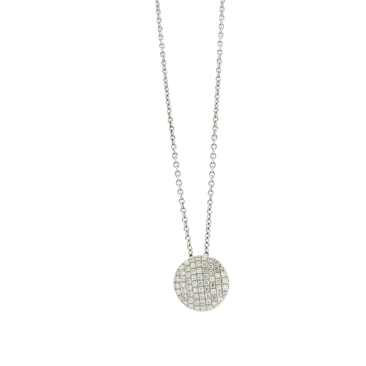 18k White Gold 0.55ctw Round Brilliant Diamond Pavé Button Pendant Necklace — front view