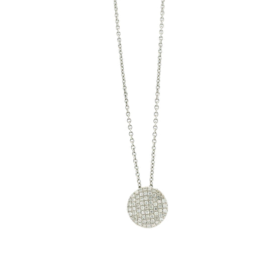 18k White Gold 0.55ctw Round Brilliant Diamond Pavé Button Pendant Necklace — front view