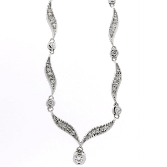 14k White Gold 0.90ctw Round Brilliant Diamond V-Shaped Necklace — front view