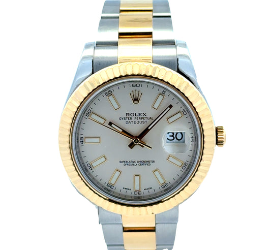 Rolex 116333 Datejust II 41mm Ivory Stick Dial Two-Tone Watch — front view