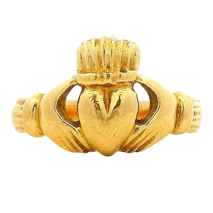 14k Yellow Gold Claddagh Irish Friendship Ring — top-down view
