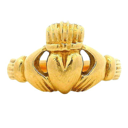 14k Yellow Gold Claddagh Irish Friendship Ring — top-down view