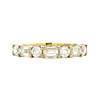 14k Yellow Gold 0.80ct Emerald Cut and 0.50ctw Round Brilliant Diamond Halfway Band Ring — top-down view