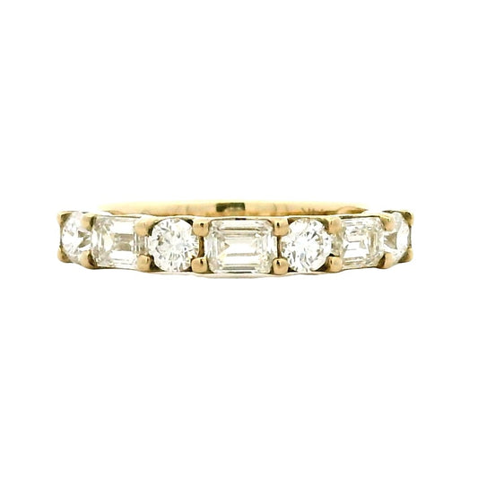 14k Yellow Gold 0.80ct Emerald Cut and 0.50ctw Round Brilliant Diamond Halfway Band Ring — top-down view
