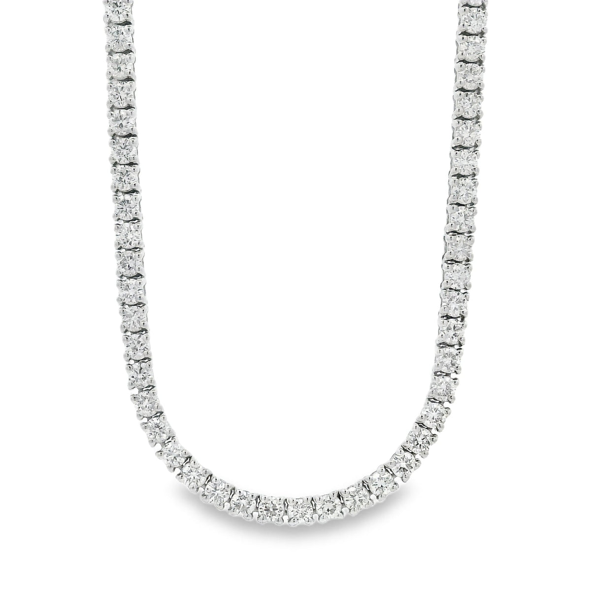 14k White Gold 7.13ctw Round Brilliant Diamond Tennis Necklace 18" — front view