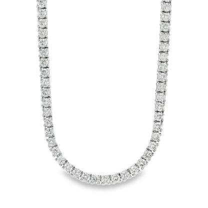 14k White Gold 7.13ctw Round Brilliant Diamond Tennis Necklace 18" — front view
