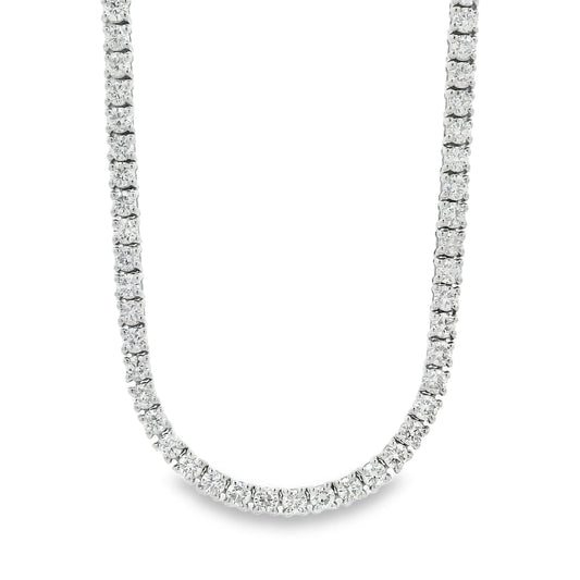 14k White Gold 7.13ctw Round Brilliant Diamond Tennis Necklace 18" — front view