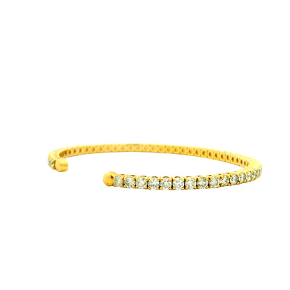14k Yellow Gold 5.20ctw Round Brilliant Diamond Open Cuff Bangle Bracelet — front view, clasp closed