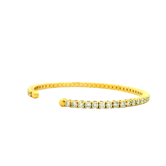 14k Yellow Gold 5.20ctw Round Brilliant Diamond Open Cuff Bangle Bracelet — front view, clasp closed