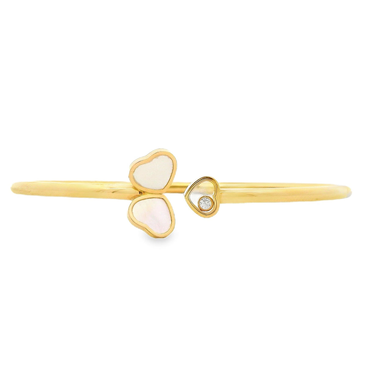 Chopard Happy Hearts 18k Yellow Gold Mother of Pearl Bangle Bracelet — front view
