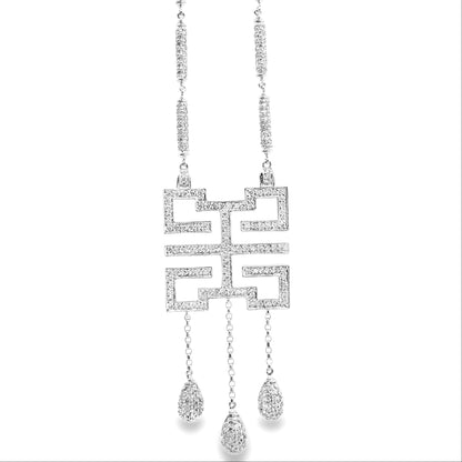 18k White Gold 3.50ctw Pavé Diamond Greek Key Pendant Necklace — front view