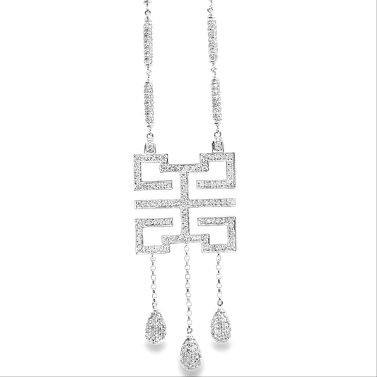18k White Gold 3.50ctw Pavé Diamond Greek Key Pendant Necklace — front view
