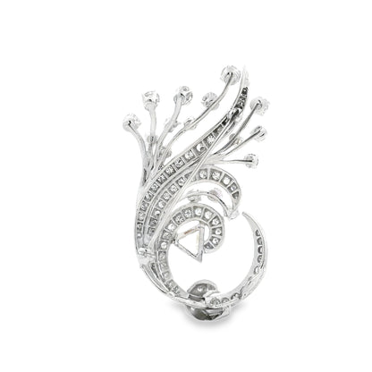14k White Gold 4.5ctw Round Brilliant and Pear Diamond Pavé Brooch — top-down view
