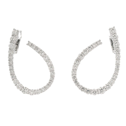 18k White Gold 6.14ctw Round Brilliant Diamond Hoop Earrings — front view, pair shown