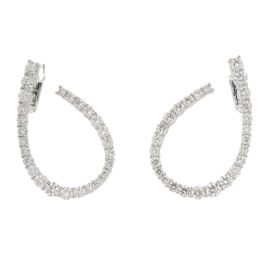 18k White Gold 6.14ctw Round Brilliant Diamond Hoop Earrings — front view, pair shown