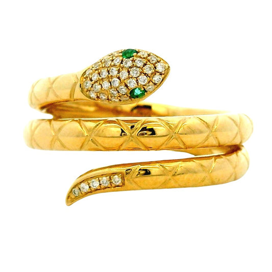 14k Yellow Gold 0.10ctw Diamond and Emerald Snake Wrap Ring — top-down view