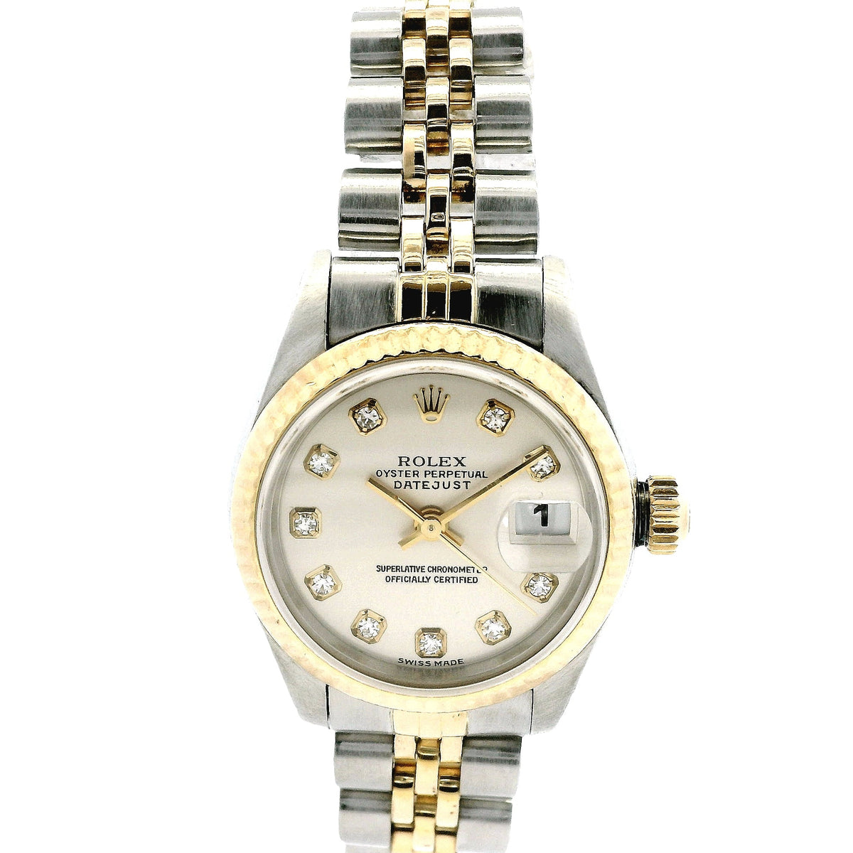 Rolex 69173 Datejust 26mm Two-Tone Diamond Dial Jubilee Watch — front view