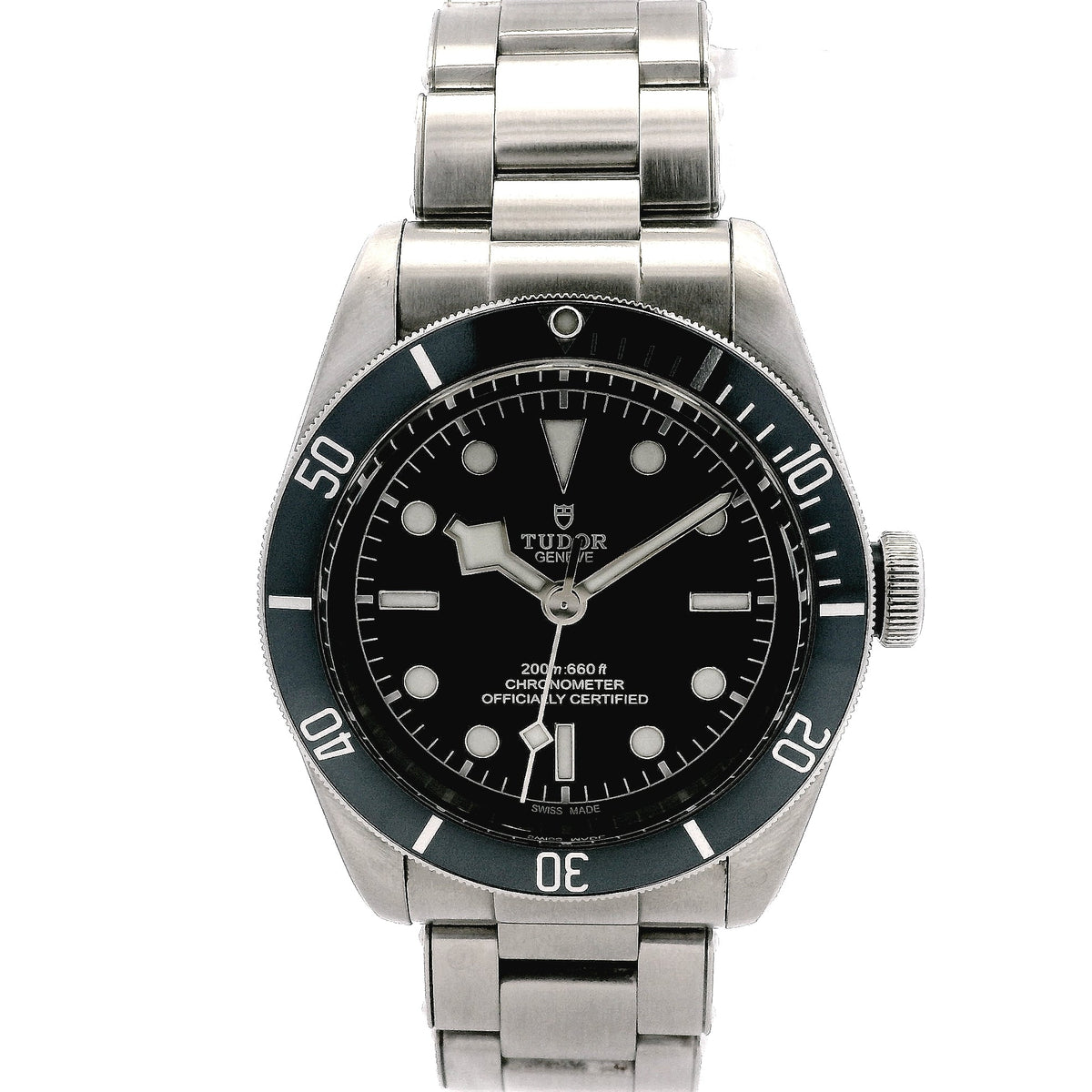 Tudor Heritage 41mm Black Dial Blue Rotating Bezel Stainless Steel Watch — front view