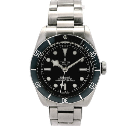 Tudor Heritage 41mm Black Dial Blue Rotating Bezel Stainless Steel Watch — front view