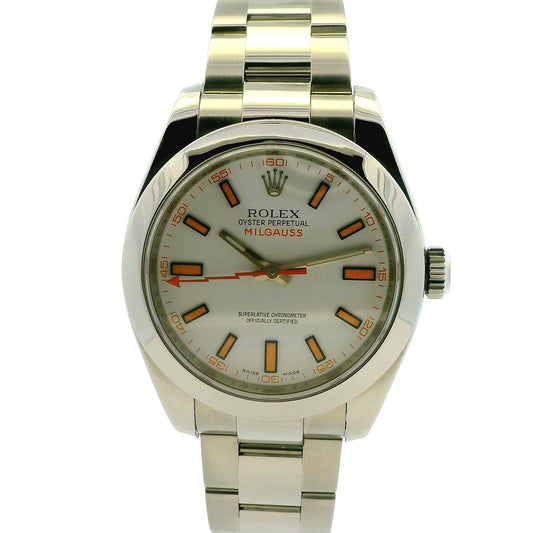 Rolex Milgauss 116400 40mm White Dial Stainless Steel Watch — front view