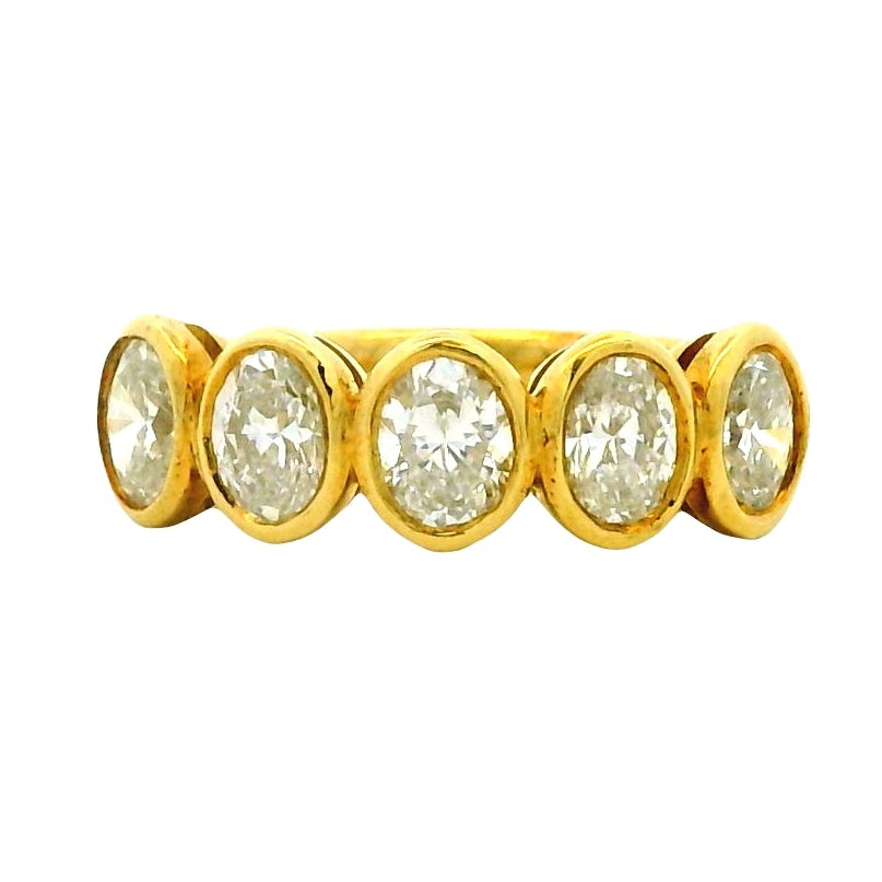 18k Yellow Gold 1.55ctw Oval Cut Natural Diamond Bezel Set Band Ring — top-down view