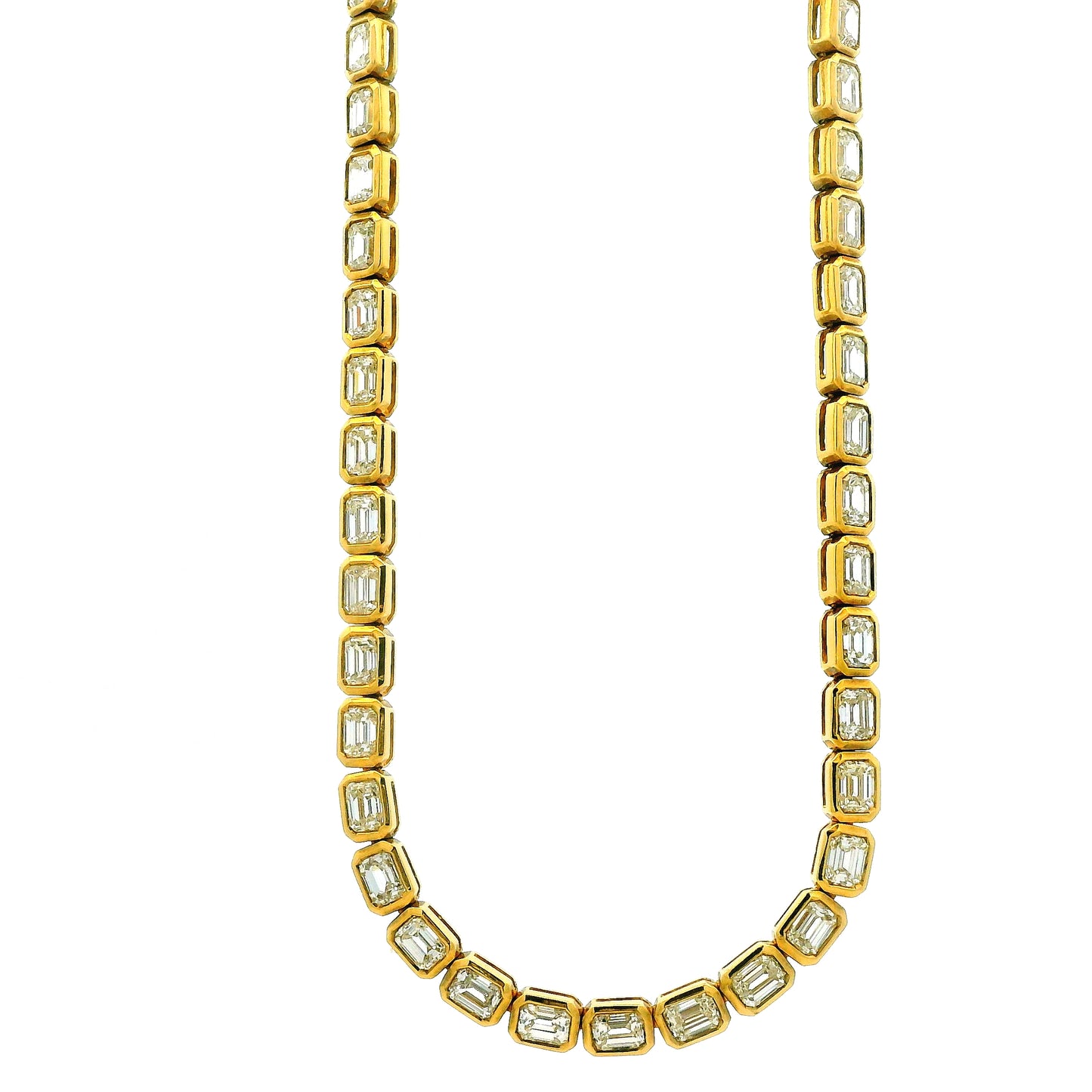 18k Yellow Gold 7.51ctw Emerald Cut Natural Diamond Bezel Station Necklace — front view