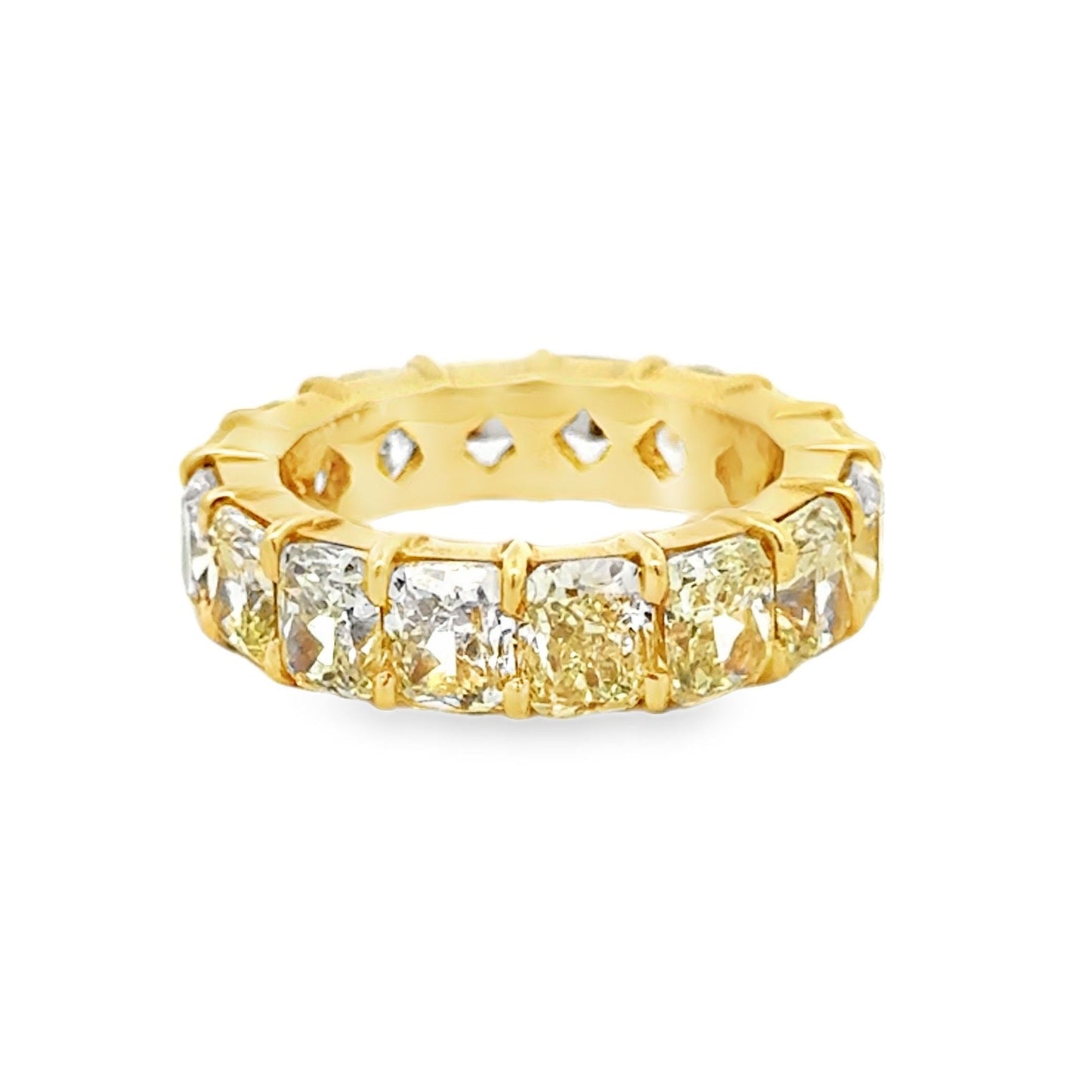 18k Yellow Gold 8.98ctw Cushion Cut Natural Diamond Eternity Band Ring — front view